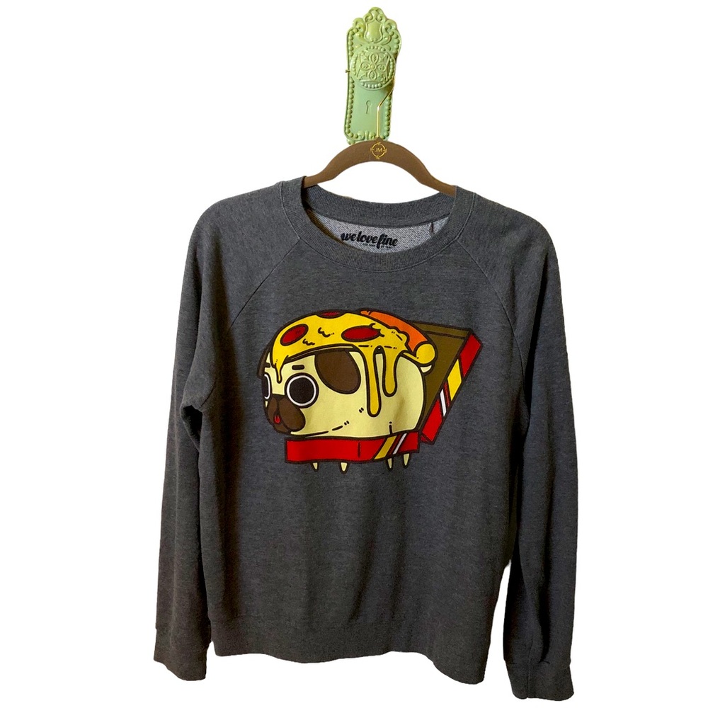 Pug Pizza Sweatshirt Novelty Graphic Love Puglie Cartoon Puppy Dog Dark Grey
